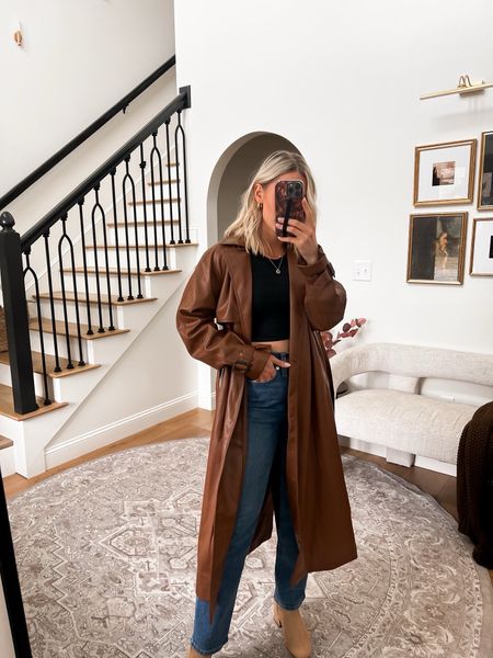 Leather Trench (xs), Tank (xs), Jeans (24). Jeans are last season, I will link this seasons color! 🥰

#LTKSeasonal #LTKxMadewell #LTKfindsunder100