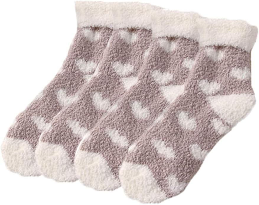 Fxaelian 2 Pairs Fleece Slipper Socks Fuzzy Fluffy Thermal Sleeping Winter Socks Women Teen Girls | Amazon (US)