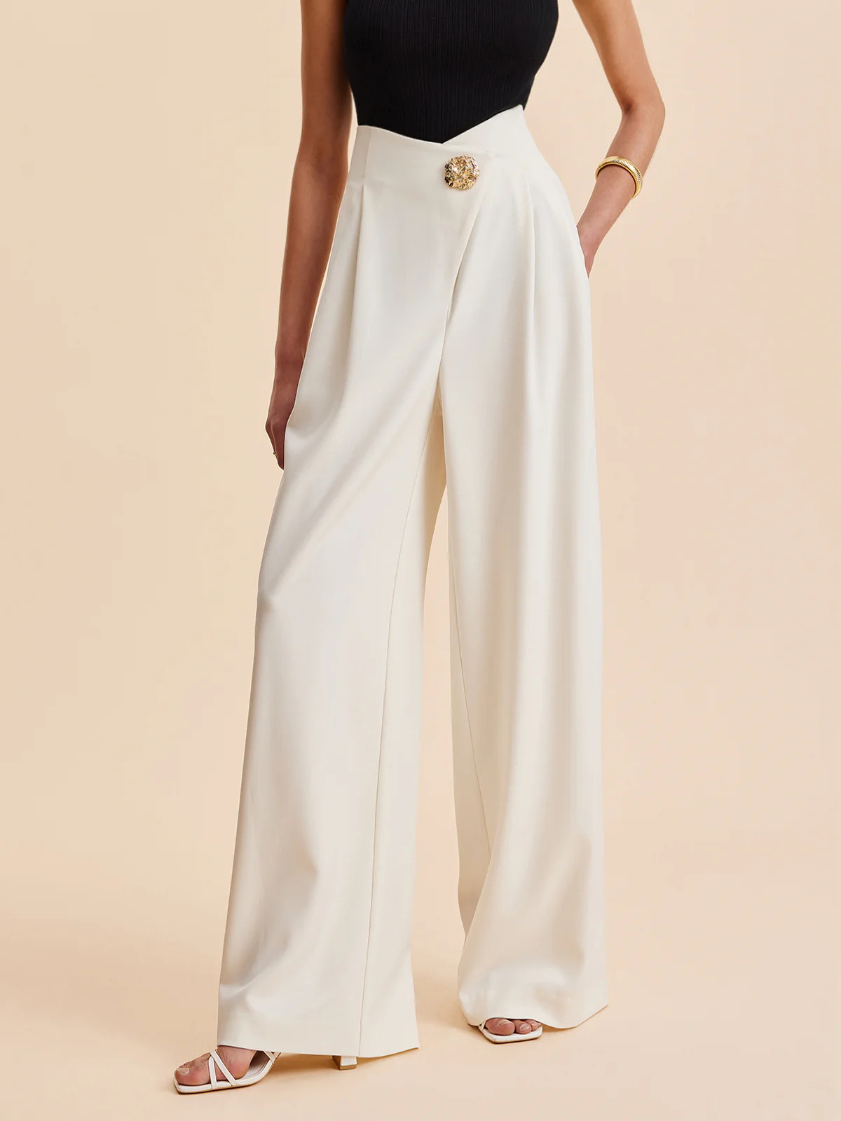Embellished High-Waist Wide-Leg Pants | Commense