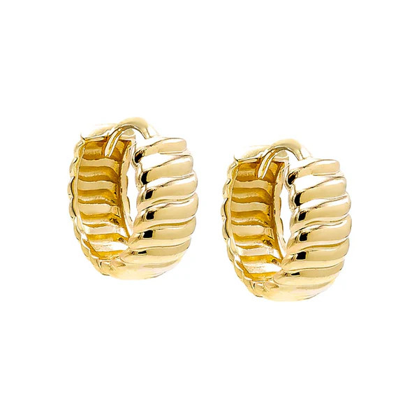 Solid Fluid Ridged Huggie Earring 14K | Adina Eden