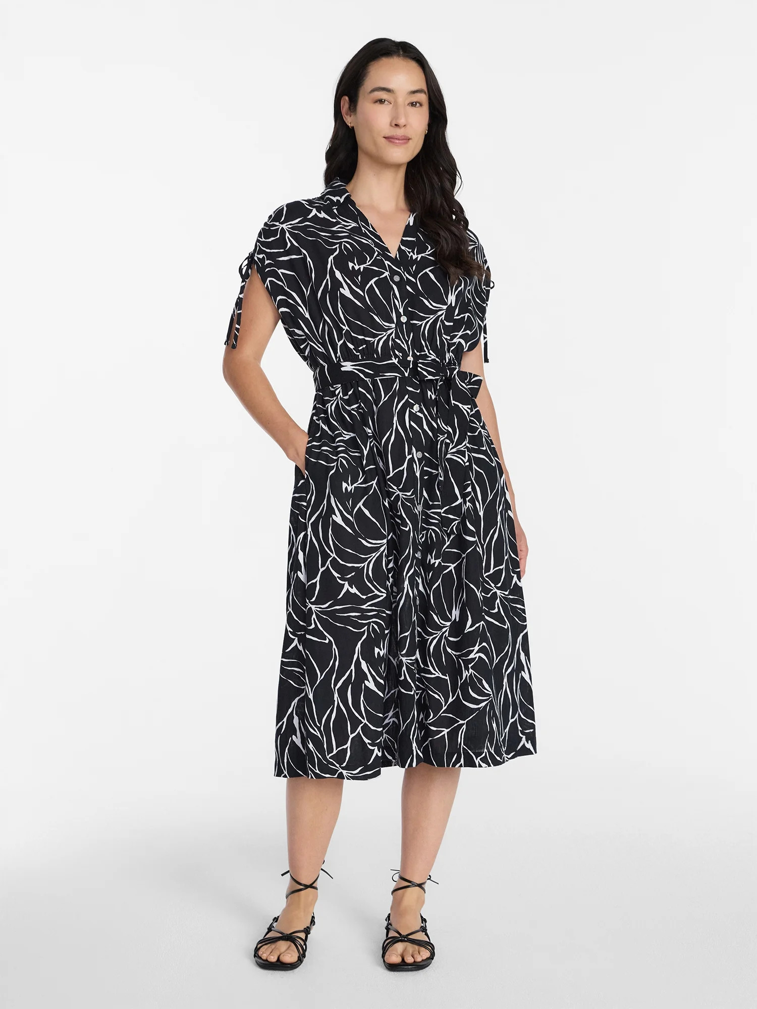 Time and Tru Women’s Linen Blend Shirtdress with Short Sleeves, Sizes XS-XXXL | Walmart (US)