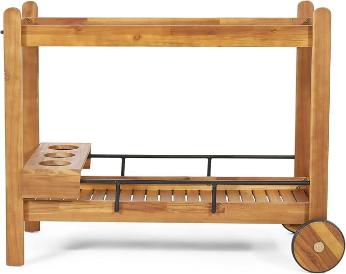 Bavier Outdoor 2 Tiered Bart Car - Acacia Wood - Teak/Black | Amazon (US)