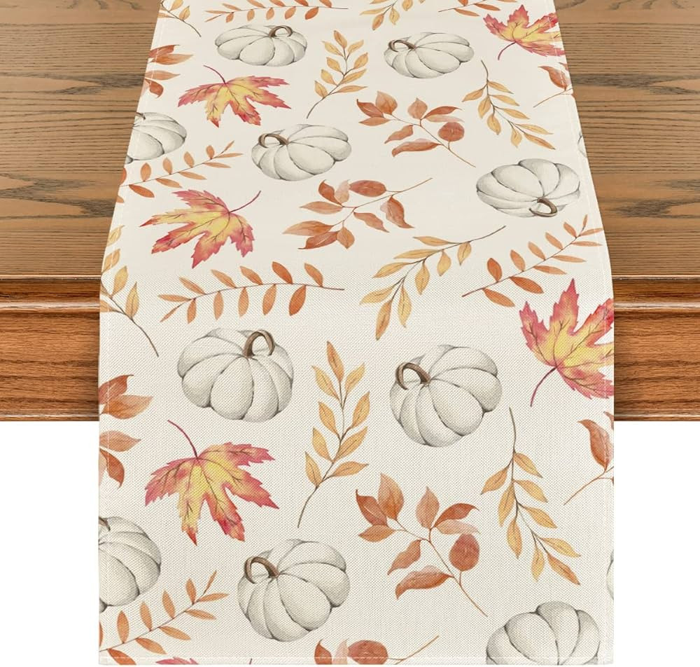 Artoid Mode Orange Pumpkins Fall Maple Leaves Fall Table Runner, Seasonal Autumn Kitchen Dining T... | Amazon (US)