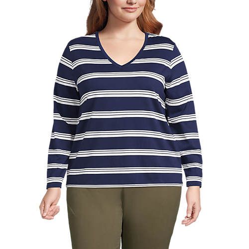 Women's Plus Size Relaxed Supima Cotton Long Sleeve V-Neck T-Shirt | Lands' End (US)