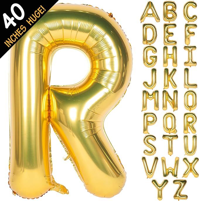 Letter Balloons 40 Inch Giant Jumbo Helium Foil Mylar for Party Decorations Gold (Letter R, 40" G... | Amazon (US)