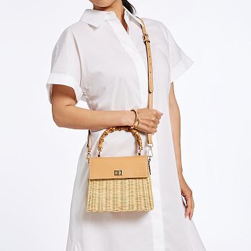 Wicker & Leather Crossbody Bag With Bamboo Handles | Mark and Graham | Mark and Graham