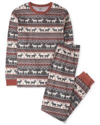 Unisex Adult Matching Family Thermal Reindeer Fairisle Cotton Pajamas | The Children's Place