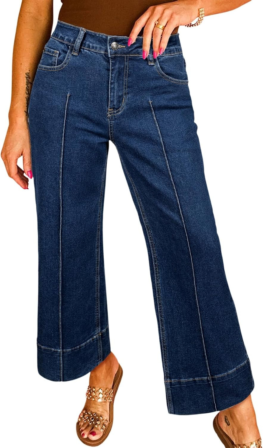 Astylish Women 2026 Wide Leg Jeans High Waisted Cropped Ankle Denim Pants | Amazon (US)