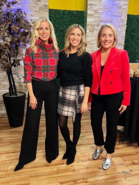 3 Head to Toe Holiday Outfits 🎄🤩

Gretchen (left) Tartan Plaid top (exact currently sold out) + Spanx Perfect Trouser Pant + black booties. Top and pants tts- Gretchen in a small! 

Laura (middle) Plaid fringe wrap mini skirt + black fuzzy crewneck sweater + tights + black booties. Laura in a small in top and bottom, all tts. 

Allison (right) Red velvet blazer + black cami under + black cropped jeans + metallic loafers. Allison in a medium in jacket and her true size in the jeans and flats. 




Holiday outfits
Holiday party 

#LTKparties #LTKstyletip #LTKHoliday