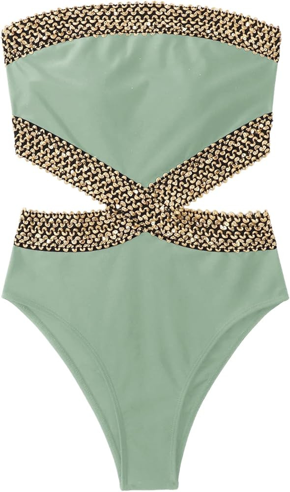 Milumia Women's Stitch Detail Strapless One Piece Swimsuit Cut Out Bandeau Bathing Suit | Amazon (US)