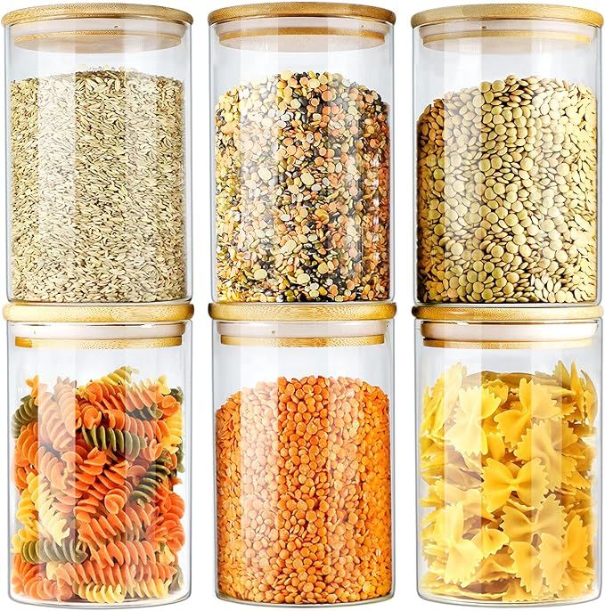 Glass Jar with Bamboo Lids, Glass Airtight food Storage Containers, Glass Canister set, Spice Jar... | Amazon (US)