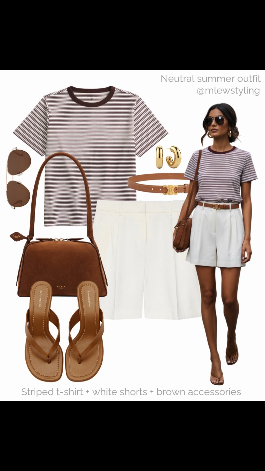 Neutral summer outfit with a striped tee and tailored shorts 🤎

Tags: aritzia effortless shorts, reformation sandals, alaia shoulder bag, past midnight aviator sunglasses, Abercrombie striped t-shirt, Celine belt, mejuri gold hoop earrings, elevated outfit formula, capsule wardrobe

#LTKsummer #LTKstyletip #LTKshoes