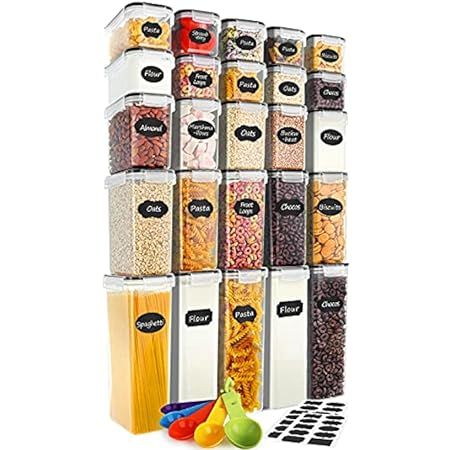 24 Pack Airtight Food Storage Container Set - BPA Free Clear Plastic Kitchen and Pantry Organization | Amazon (US)