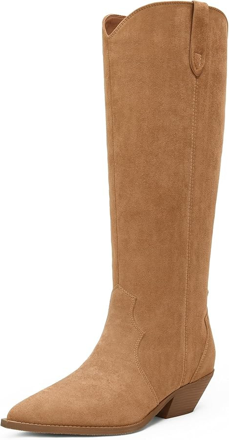 iiimmu Women's Knee High Cowboy Boots Faux Suede Western Cowgirl Boots with 2 IN Chunky Heel Poin... | Amazon (US)
