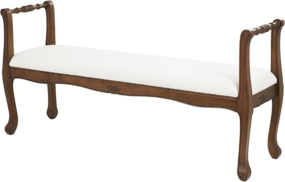 Deco 79 Fabric Home Bench Arm Entryway Bench with Brown Traditional Wood Turned Legs, Bedroom Ben... | Amazon (US)