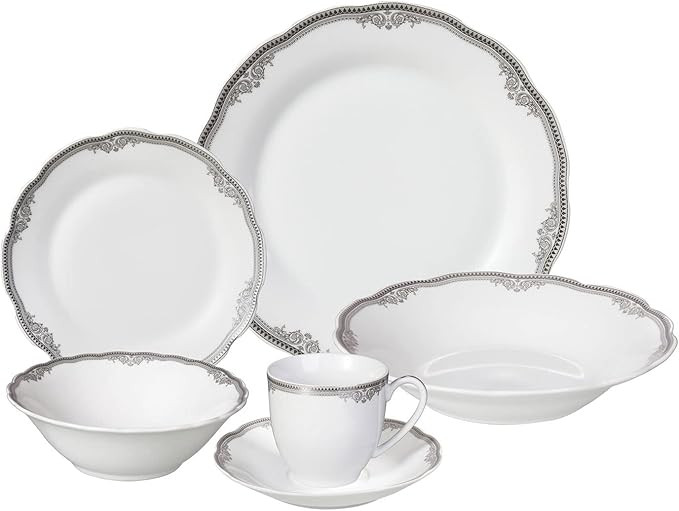 Stylish and Elegant 24 Piece Fine Wavy Edge Porcelain Dinnerware Set for Hosting Parties and Even... | Amazon (US)