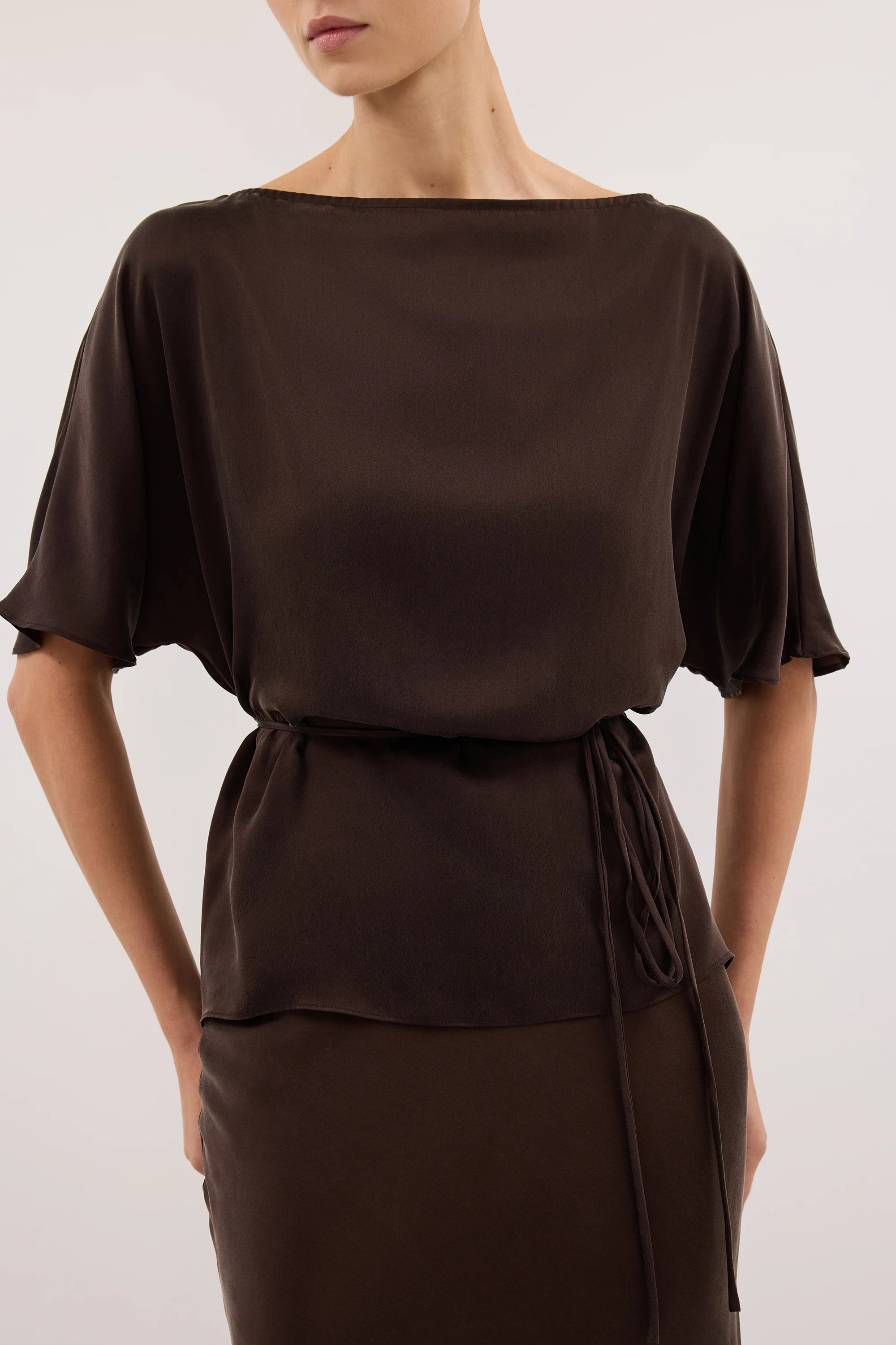 CORY B CHOC SILK ASYM BATWING TOP | DISSH