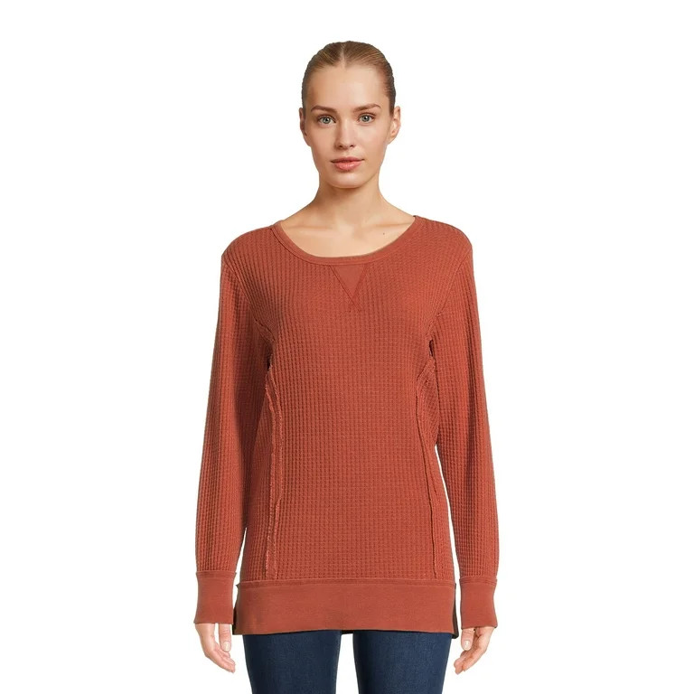 Time and Tru Women’s Waffle Pullover Top with Long Sleeves | Walmart (US)