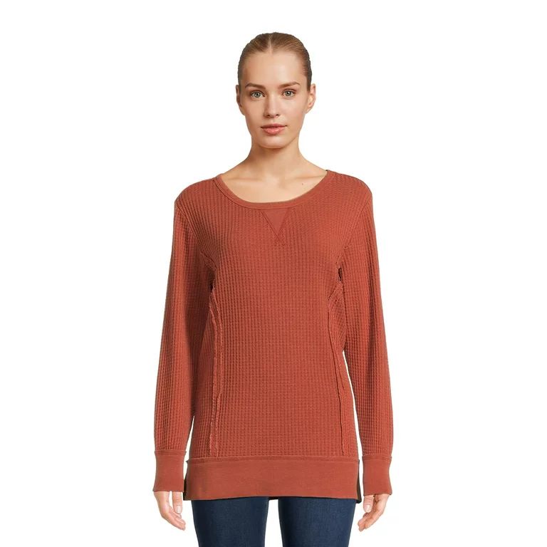 Time and Tru Women’s Waffle Pullover Top with Long Sleeves | Walmart (US)