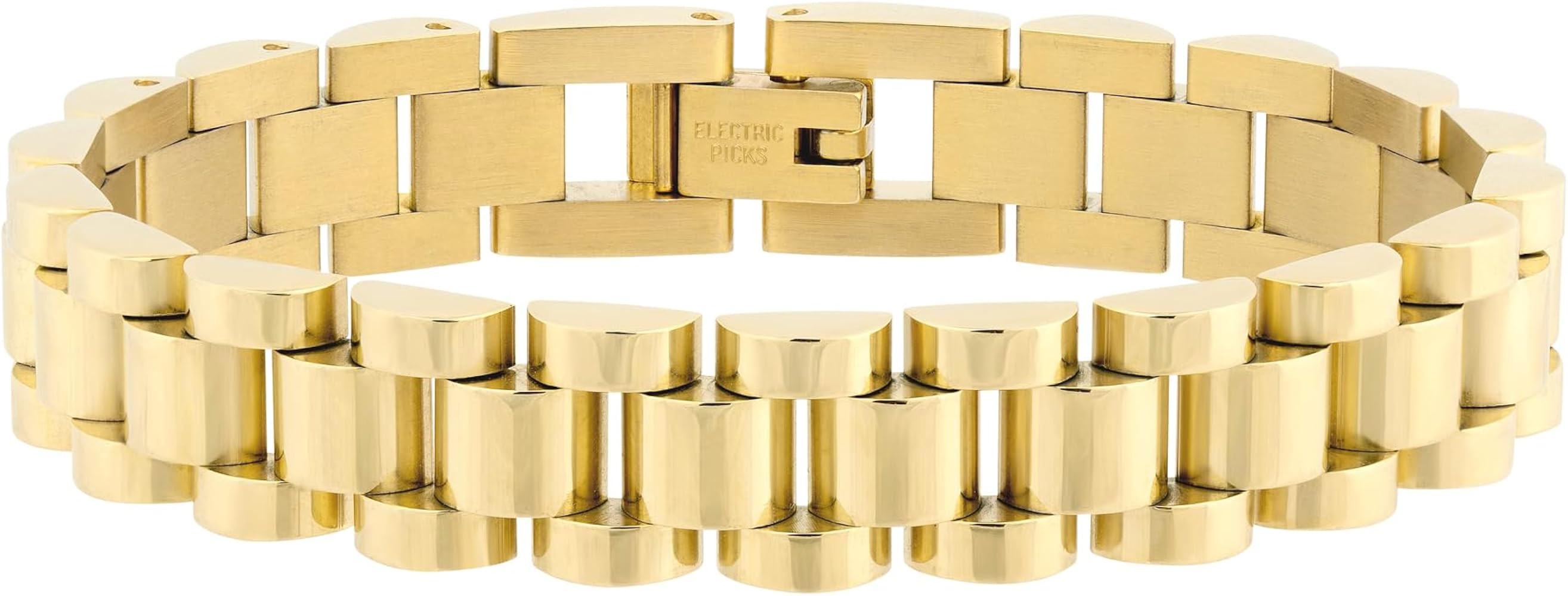 Electric Picks Jewelry 14kt Gold Plated or Stainless Steel Bracelet, 10mm Wide, 6.5" or 7" Length | Amazon (US)
