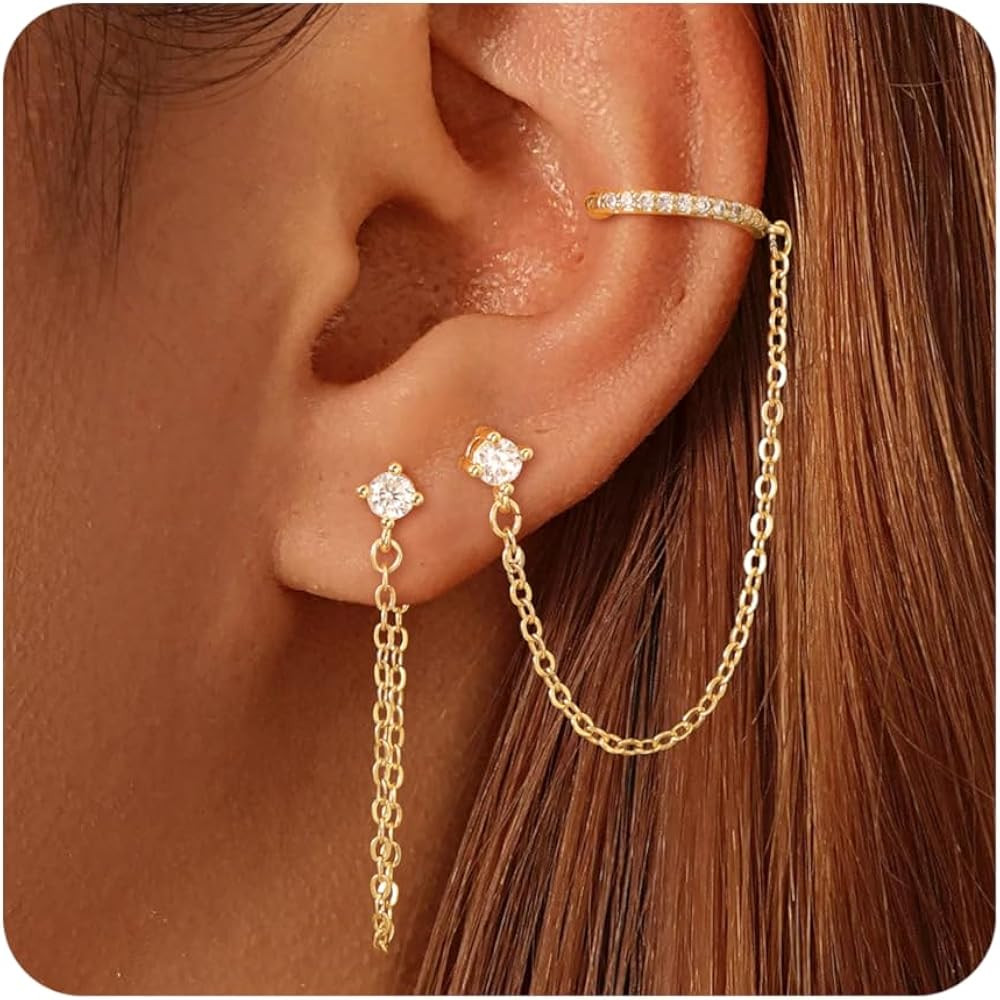 FISSEN JEWELRY Gold Earrings for Women Trendy 14k Gold Plated Dainty Cartilage Earring Stacks Sma... | Amazon (US)