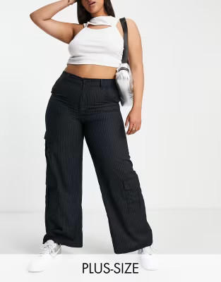 Daisy Street Plus Y2K relaxed cargo pants in navy pinstripe | ASOS (Global)