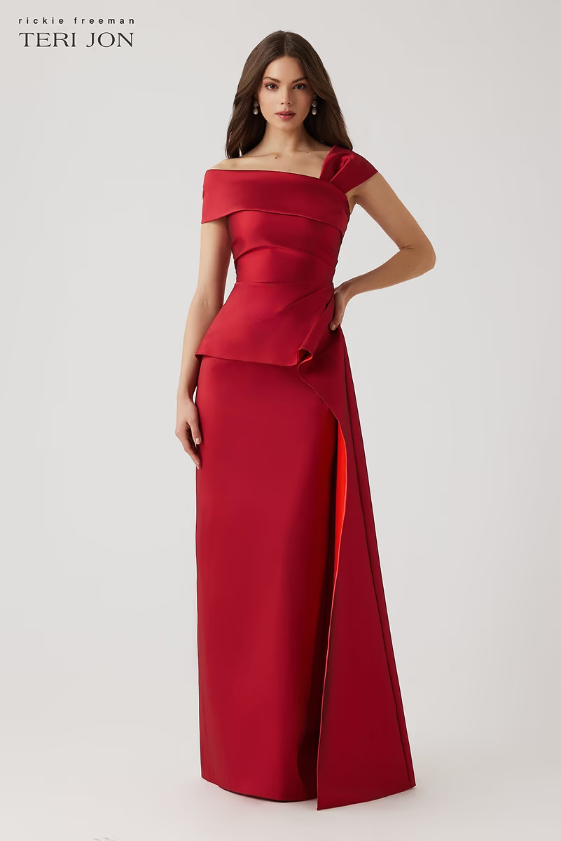 Stretch Gazar Ruched Peplum Gown | TERI JON