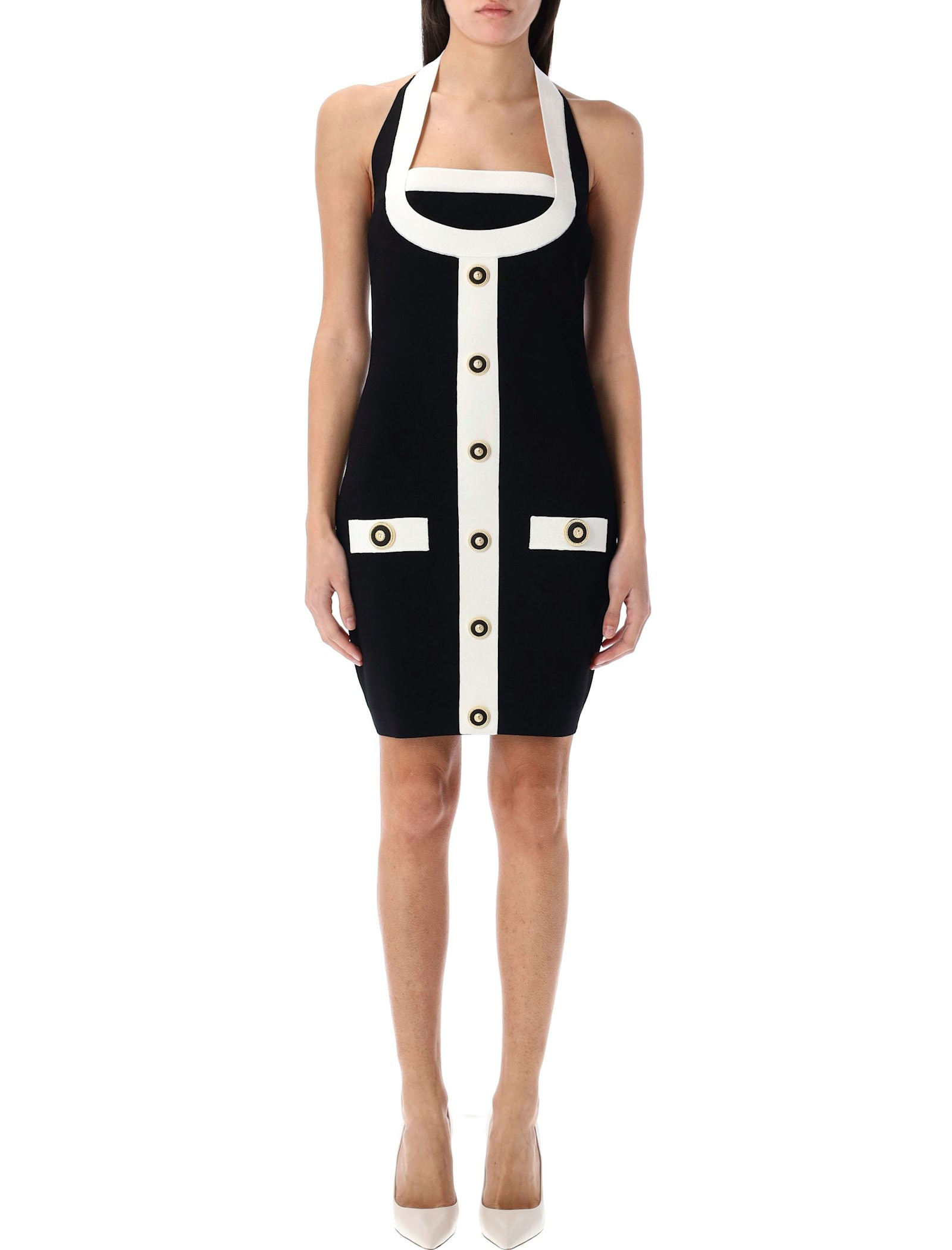 Balmain Two-tone Halterneck Knit Mini Dress | Italist.com US
