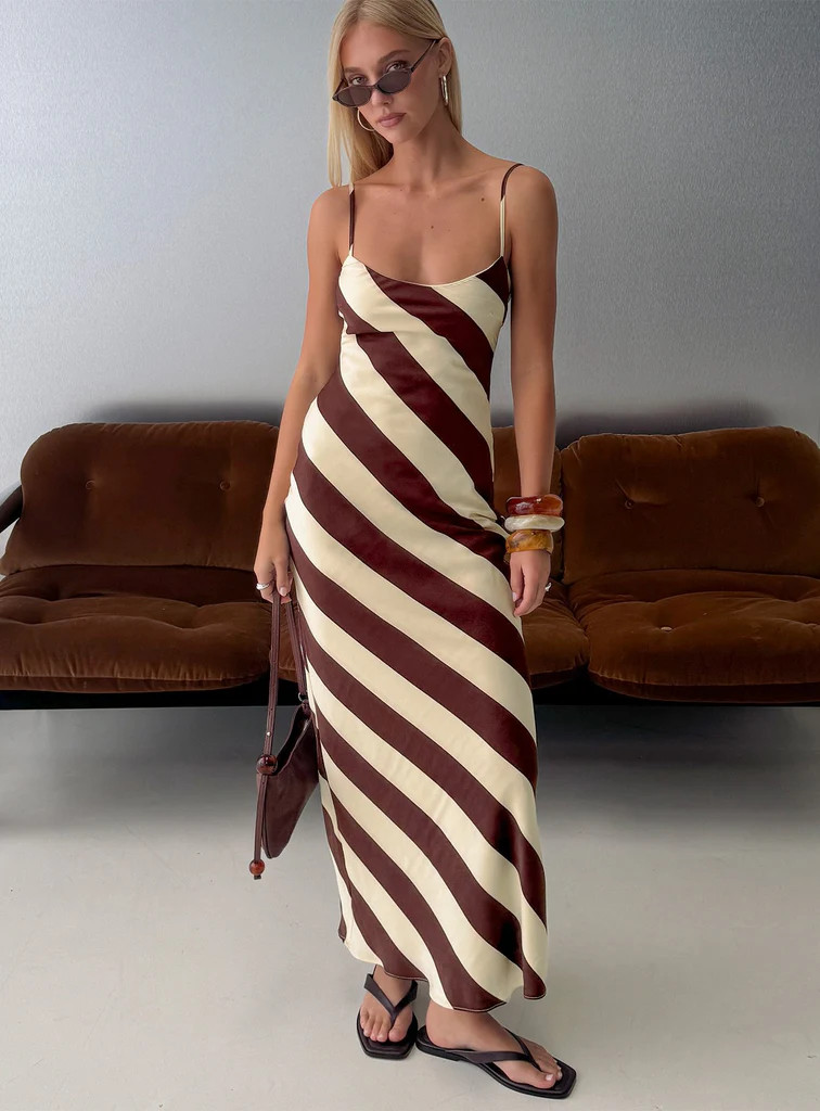 Rhodie Scoop Maxi Dress Brown / Cream Stripe | Princess Polly US