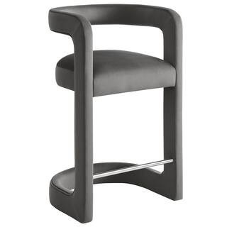 Winslow Performance Velvet Counter Stool with Stainless Steel Footrest in Storm Gray-Counter-Height Stool with Armrests | The Home Depot