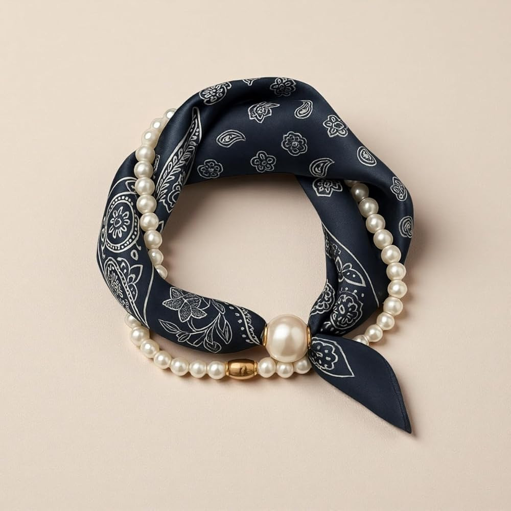 Women’s Magnetic Silk Necklace Scarf with Charm Buckle Satin Square for Neck Retro Paisley Floral Print | Amazon (US)