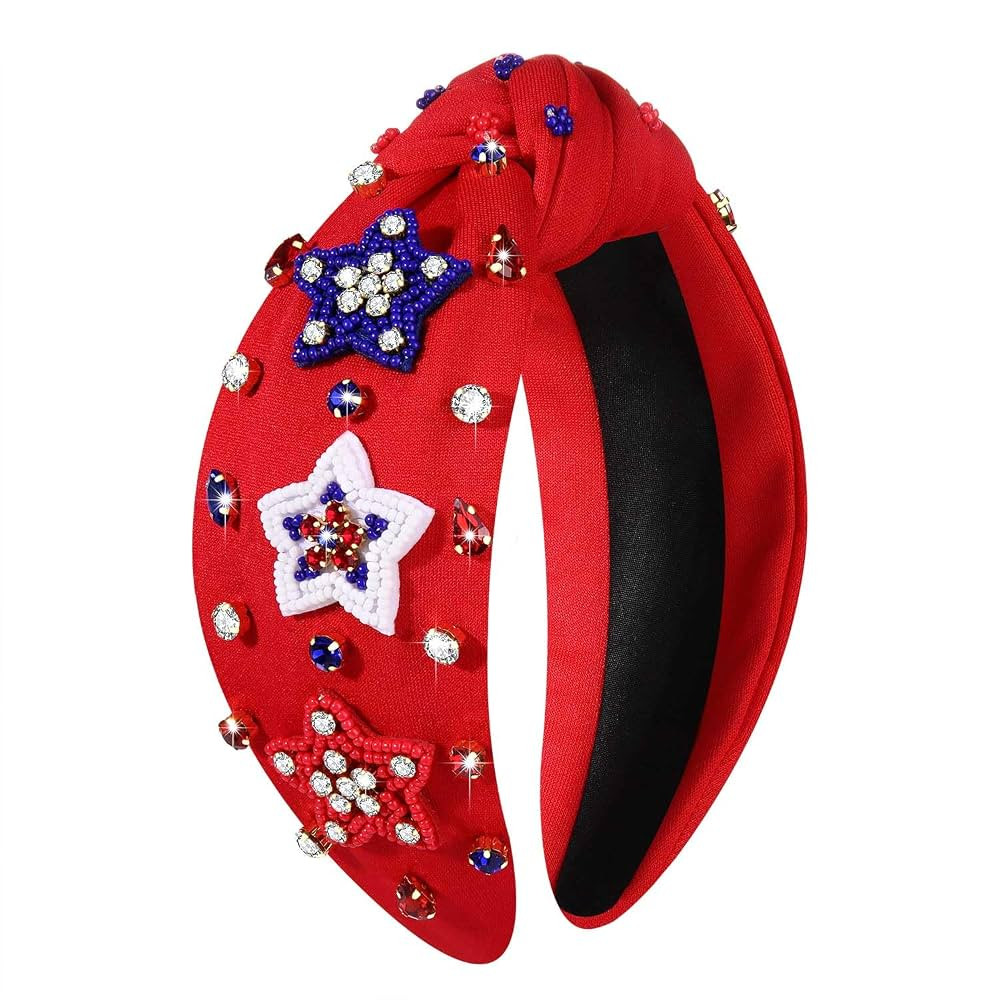 mokkia American Flag Star Knotted Headband - 4th of July Hairband for Women with Rhinestone Cryst... | Amazon (US)