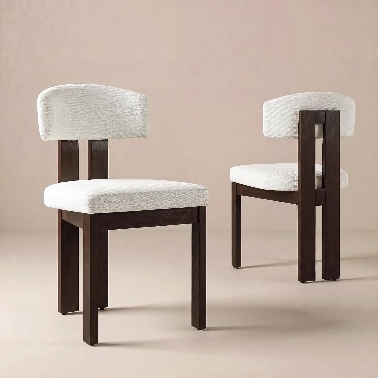 COLAMY Upholstered Dining Chairs Set of 2, Solid Wood Wobble-Free Modern Kitchen Accent Seating for Long Family Dinners, Mid Century Beige Fabric & Walnut Finish,Beige | Amazon (US)