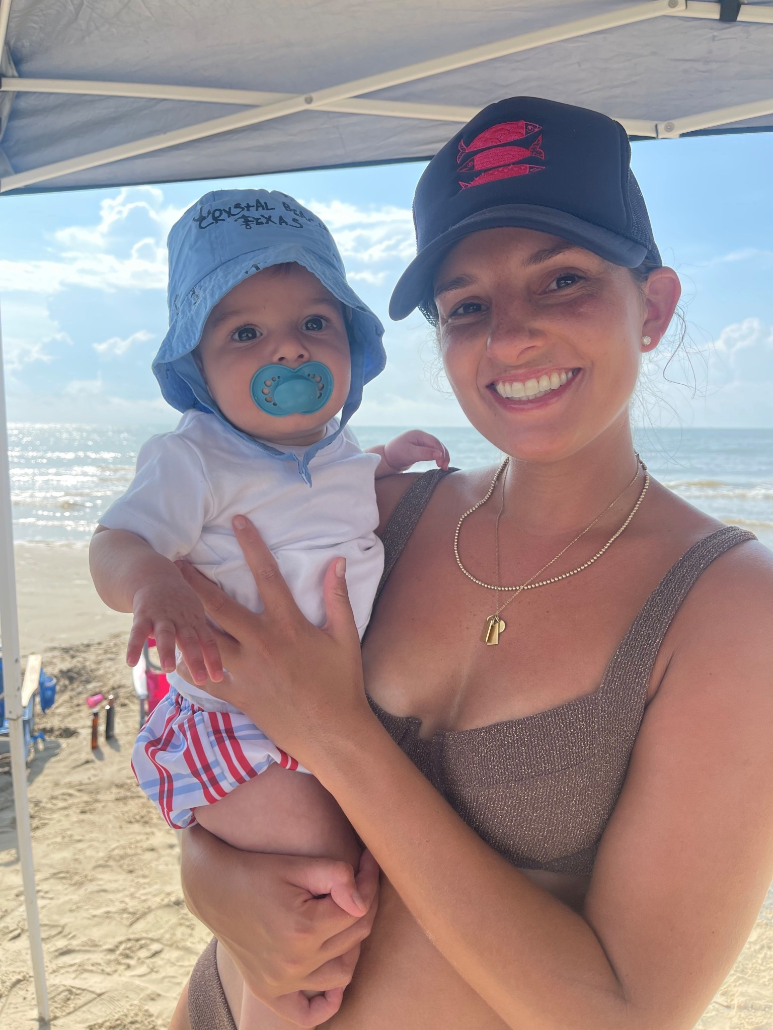 Vetchy swim suit 🩷
Tiny tags necklace 
E newton necklace 

#LTKTravel #LTKSwim #LTKBaby