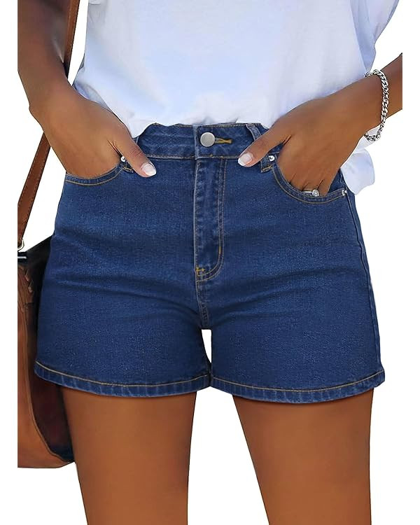 MixShe Jean Shorts for Women Mid-High Rise Denim Shorts Casual Straight Fit Summer Shorts | Amazon (US)