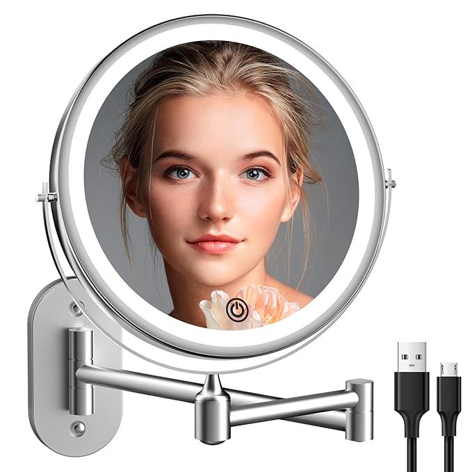 Rechargeable Wall Mounted Lighted Makeup Vanity Mirror 8 inch 1X/10X Magnifying Bathroom Mirror w... | Amazon (US)