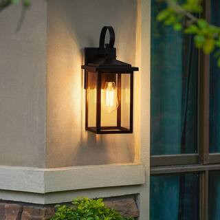 15. 5 in. 1-Light Black Outdoor Wall Lantern Sconce | The Home Depot