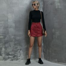 Button Front Straight Suede Skirt | SHEIN