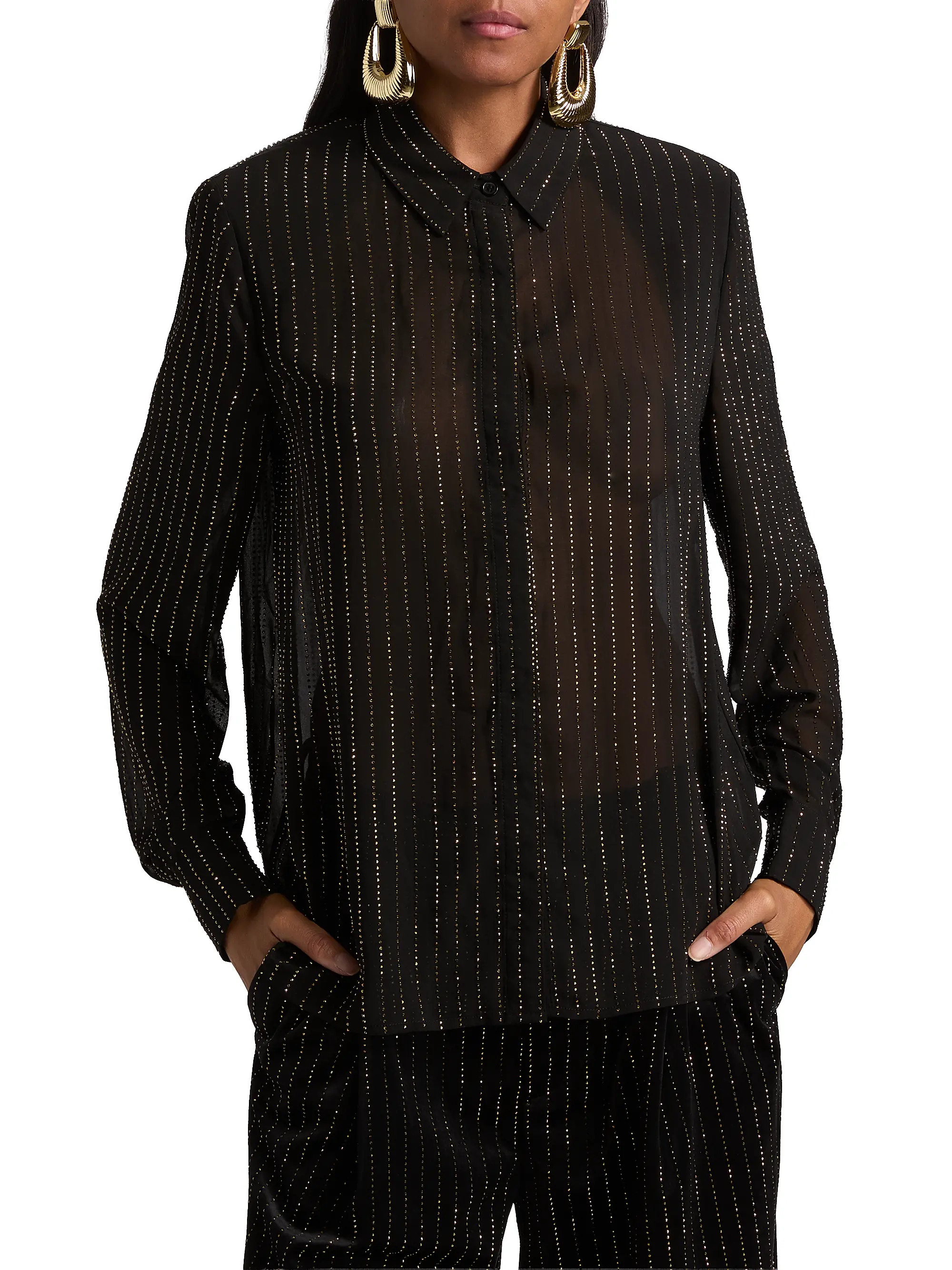 Lune Crystal-Pinstriped Semi-Sheer Blouse | Saks Fifth Avenue