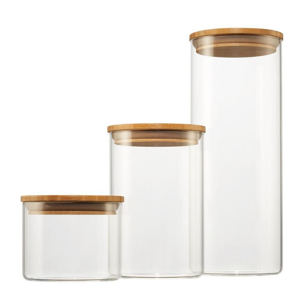 Trinity 3-Piece Glass and Bamboo Canister Set - A | The Home Depot