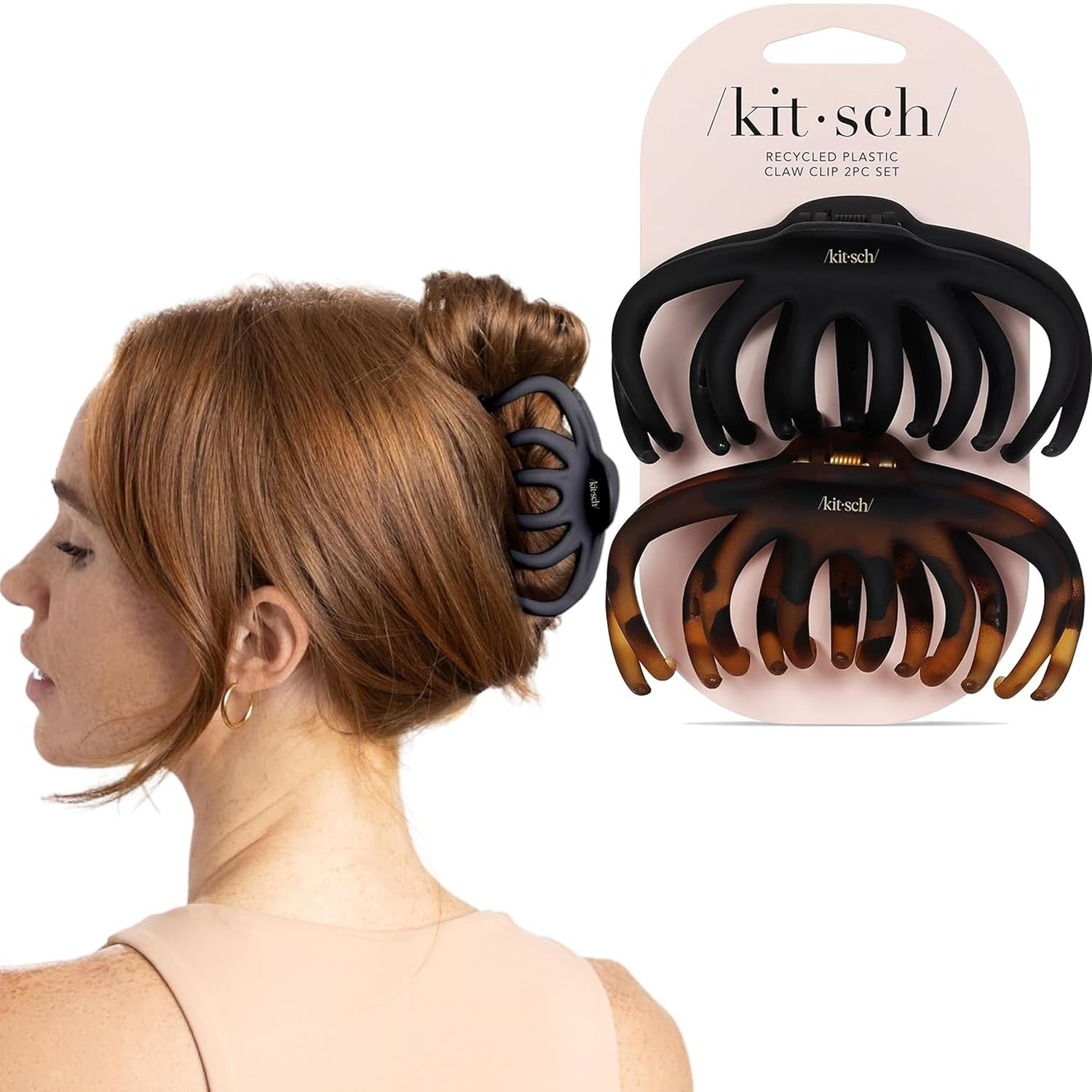 Kitsch Octopus Hair Clips for Women - Large Claw Clips for Thick Hair, Octopus Claw Clip Pack, Large Hair Claw Clips for Thin Hair & Big Hair Clips, Cute Hair Clips for Styling, 2pcs Black & Tortoise | Amazon (US)