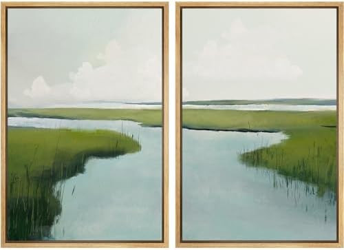 Ashbrook Framed Canvas Print Wall Art Coastal Marshland Landscape Tranquil Green Wetland Painting... | Amazon (US)