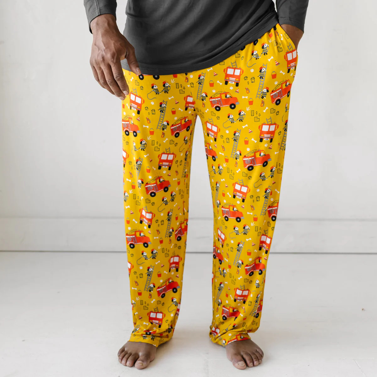 Fire Truck Pups Men's Bamboo Viscose Pajama Pants | Little Sleepies