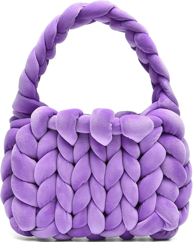 Handwoven Tote Bags for Women Chunky Yarn Knit Shoulder Bag Handmade Braided Purse | Amazon (US)