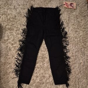 MOTHER Black Skinny Jeans with Fringe Detail | Poshmark