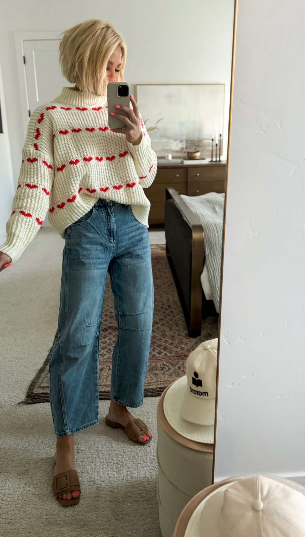 Cutie vintage-inspired valentines sweater! And these lookalike FP barrel jeans for over HALF THE price! 
I sized down to a small in jeans for a higher rise fit. Sweater fits TTS - wearing a medium .

#LTKover40 #LTKSeasonal #LTKMostLoved