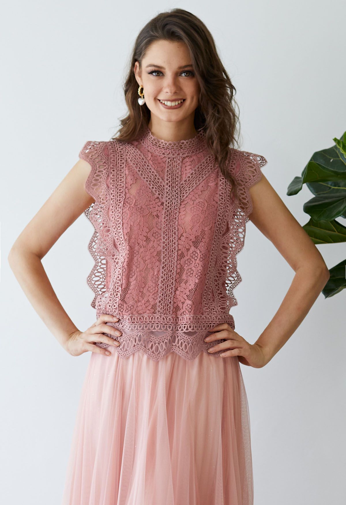 Your Sassy Start Sleeveless Crochet Lace Top in Coral | Chicwish