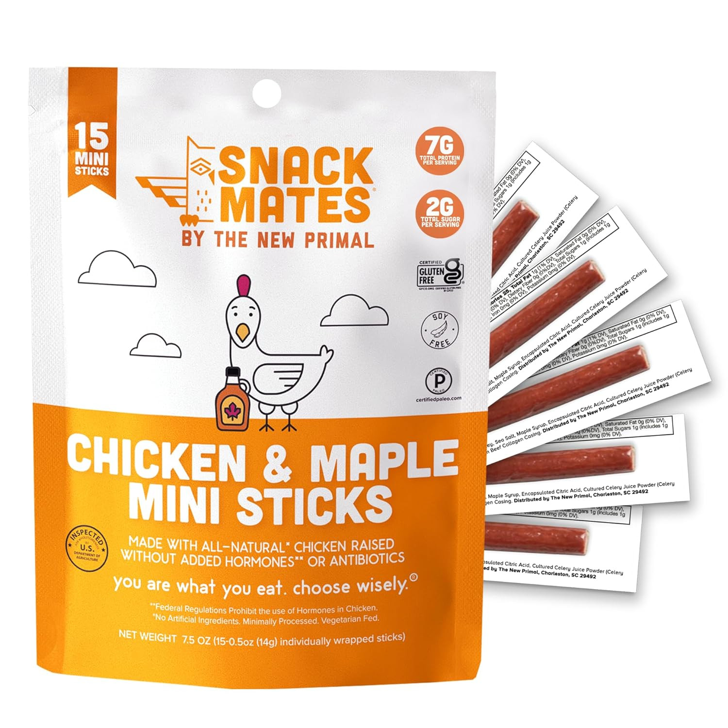 The New Primal Snack Mates Chicken & Maple Sticks, Gluten Free Healthy Snacks for Kids, Low Sugar... | Amazon (US)