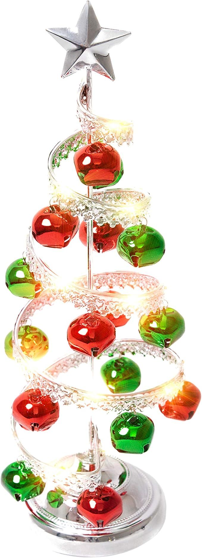 Varmax Mini Christmas Tree Prelit Helical Tabletop Tree 15 inches, Red, Green and Silver | Amazon (US)