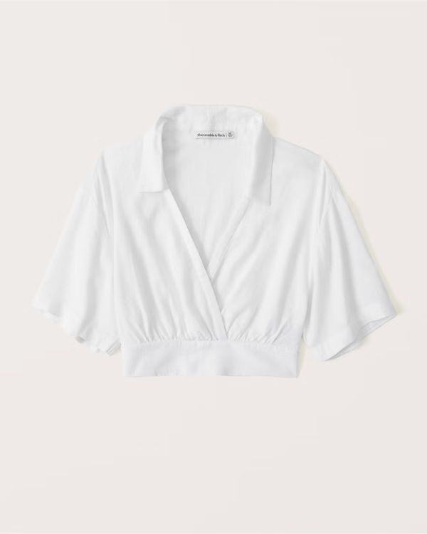 Short-Sleeve Wrap Front Linen-Blend Top | Abercrombie & Fitch (US)